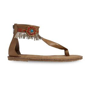 Manitobah Wasaga Women's Leather Ankle Sandals – Brown – Size 5 – Casual